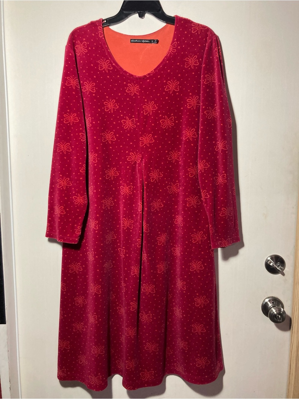 Gudrun Sjoden Velour Midi Dress Long Sleeve Front Pleat Butterflies Size XLarge - Picture 2 of 16